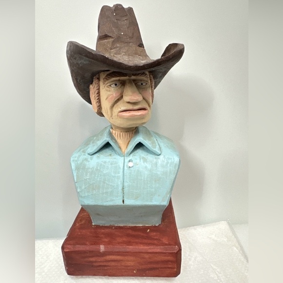 Hand Carved Signed Wood Cowboy Sculpture 8” - Picture 1 of 6
